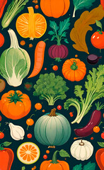 seamless pattern with pumpkins and leaves