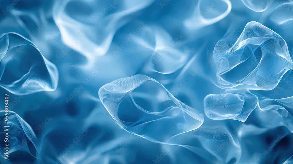 Poster Abstract blue background featuring fluid waves, soft shapes, and translucent textures for creative and artistic use.