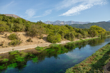 Mountain landscape in Albania. The beautiful summer nature in Europe. Adventure travel in Albania.