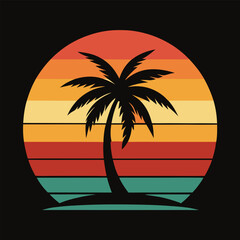 Fototapeta premium Tropical island with palm trees t shirt design