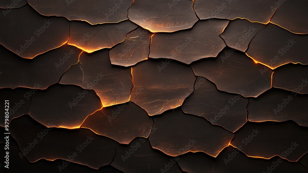 Aufkleber Close-up view of textured surface with cracks and warm highlights, showcasing an artistic interplay of light and shadow.