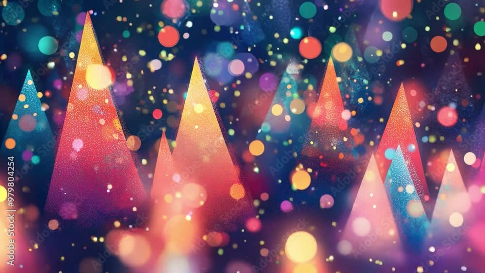 Poster abstract blurred christmas background with triangular shapes resembling xmas trees with multicolored