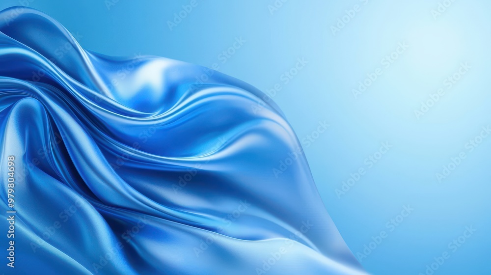 Poster gentle flowing silk fabric in vibrant blue hues, creating a smooth and elegant background for variou