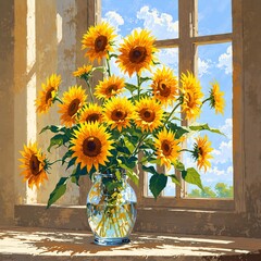 sunflowers in a glass vase