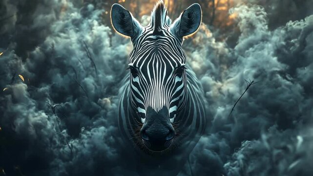 zebra running in smoke, animal extinction