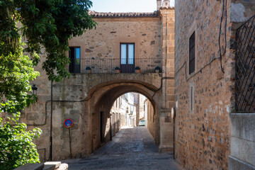 Picturesque street located in the historic center of Caceres, Extremadura, Spain