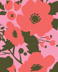 Flowers seamless pattern. vector illustration. Abstract flowers, floral vector with leaves