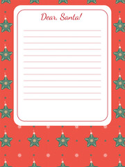 letter template to Santa Claus with cute Christmas stars