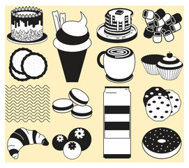 Geometric bakery items, Minimal sweet dessert elements simple shapes, restaurant cafe food menu concept, Vector abstract banner.