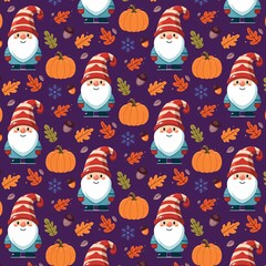 autumn seamless pattern with gnomes