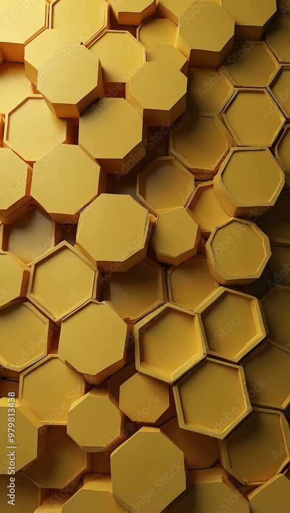 Poster yellow 3d hexagonal shapes in a minimal design.