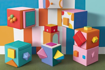 Obraz premium Playful and Whimsical Three-Dimensional Cube Arrangements in Fun Graphics