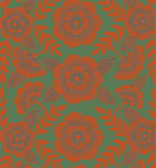Flowers seamless pattern. vector illustration. Abstract flowers, floral vector with leaves