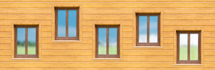 New plastic windows on the facade of the house