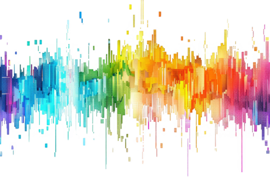 rainbow colored digital pixel art, modern design, isolated on white or transparent png