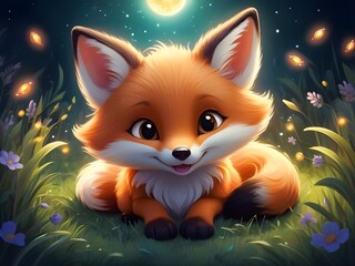 Cute baby fox with the sparkling night time wallpaper, Cute baby animals, Cute animals for kids