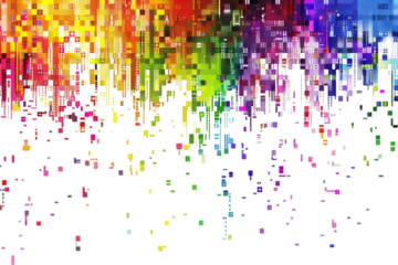 rainbow colored digital pixel art, modern design, isolated on white or transparent png