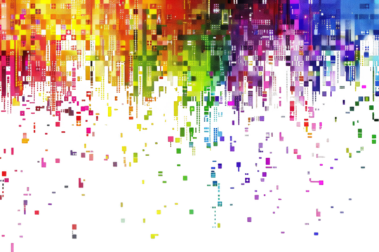 rainbow colored digital pixel art, modern design, isolated on white or transparent png