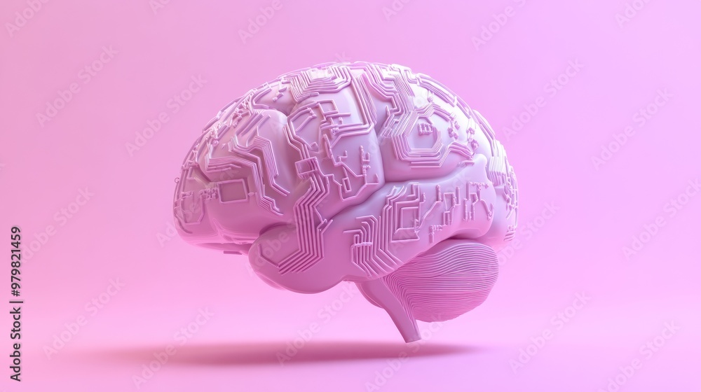 Poster a stylized brain with circuit patterns, representing technology and cognitive processes.
