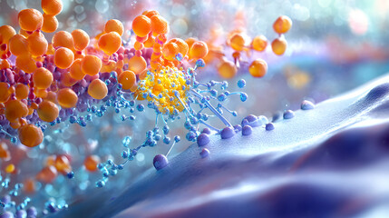 Enzyme function/ A protein enzyme catalyzing a reaction, showing a substrate entering