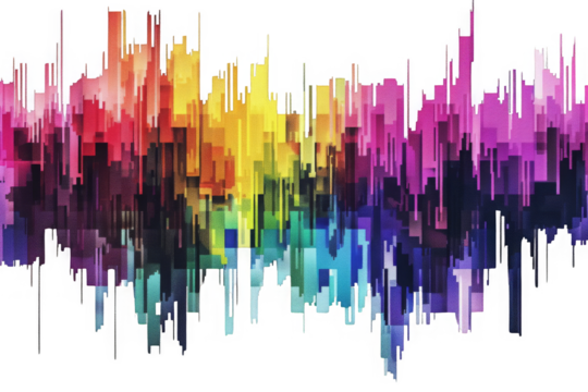 rainbow colored digital pixel art, modern design, isolated on white or transparent png