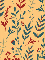 Flowers seamless pattern. vector illustration. Abstract flowers, floral vector with leaves