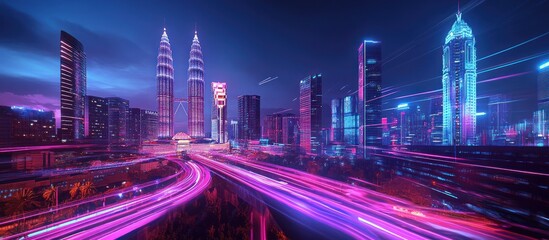 Fototapeta premium Vibrant Cityscape with Neon Lights
