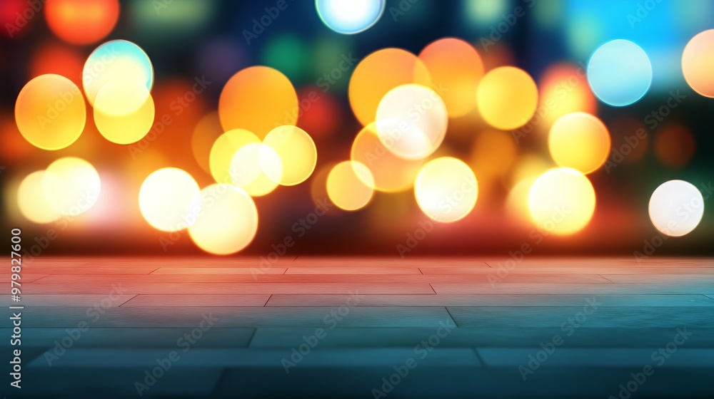 Poster warm multicolored bokeh lights on dark background for vibrant product showcasing and dynamic present