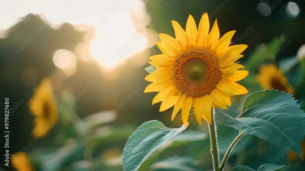 Poster a vibrant sunflower bathed in warm sunlight.