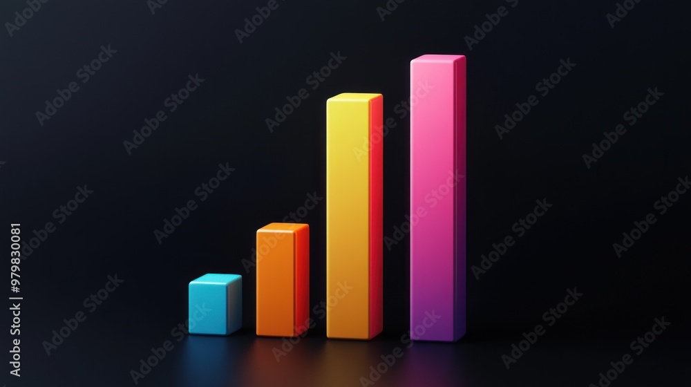 Aufkleber a 3d bar graph displaying varying heights of colorful bars against a dark background.