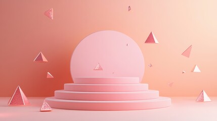 A minimalistic pink scene with geometric shapes, ideal for product display or creative visuals.