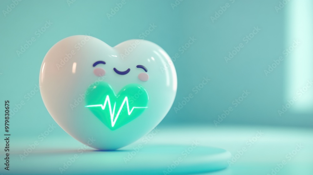 Poster A cute heart-shaped figure with a heartbeat symbol, representing health and wellness.