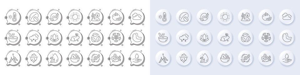 Soy nut, Salad and Fishing place line icons. White pin 3d buttons, chat bubbles icons. Pack of Cook, Vegetables, Snow weather icon. Cloudy weather, Co2 gas, Water care pictogram. Vector