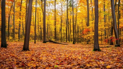 Obraz premium Autumn Forest with Fallen Leaves