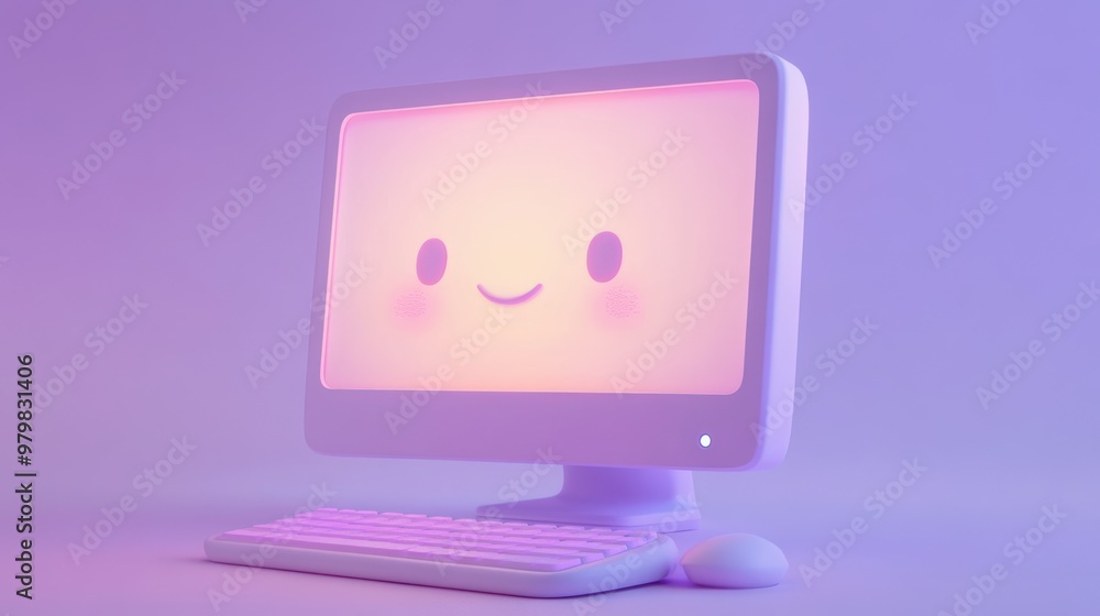 Aufkleber a cute, smiling computer monitor with a pastel aesthetic and a matching keyboard.