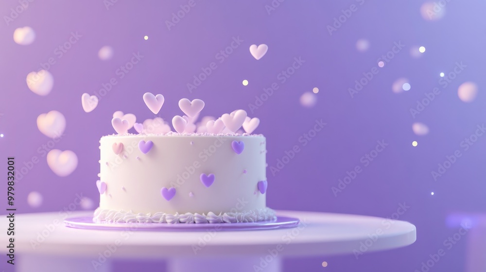 Poster A beautifully decorated cake with purple hearts, ideal for celebrations and special occasions.