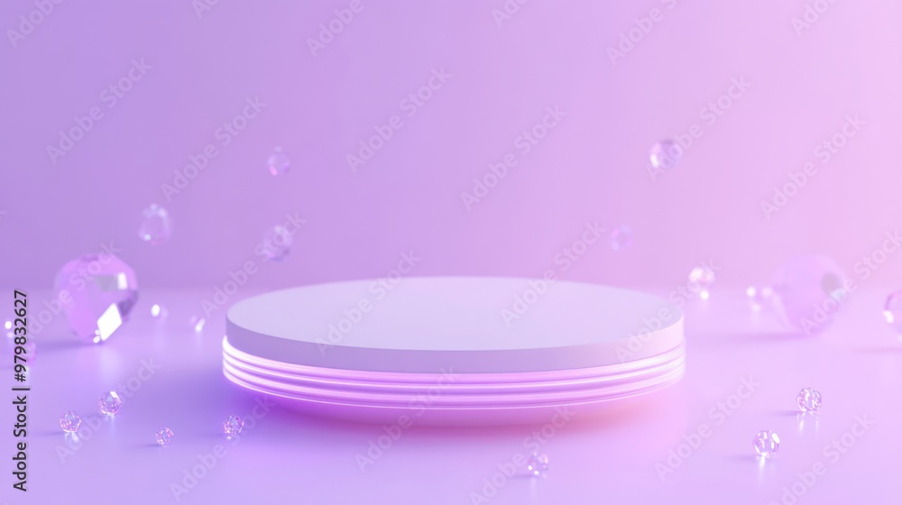 Poster A minimalist display platform with soft lighting and decorative elements.
