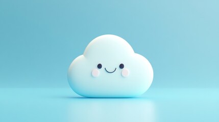 A cute, smiling cloud character against a light blue background.