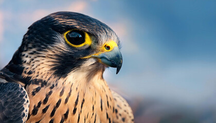 Obraz premium Close-Up of a Falcon, Capturing Its Sharp Beak and Powerful Gaze