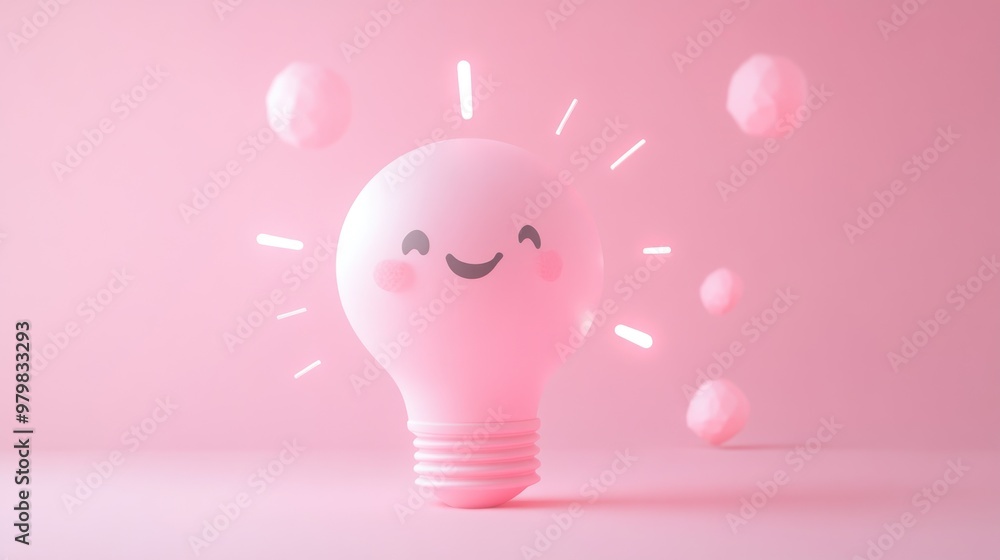 Poster A cheerful pink light bulb character emits a warm glow, surrounded by playful shapes.