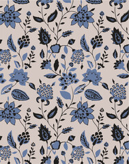 Flowers seamless pattern. vector illustration. Abstract flowers, floral vector with leaves