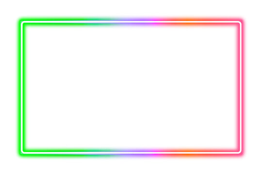 Glowing colorful neon rectangle border frame. isolated transparent background PNG
