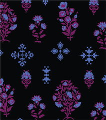 Obraz premium Flowers seamless pattern. vector illustration. Abstract flowers, floral vector with leaves