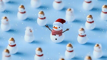 Pattern for Christmas and New Year holidays. Snowman on blue background.