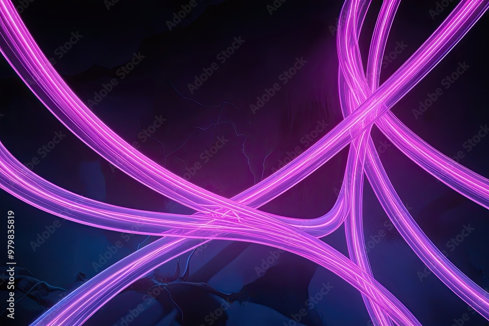 Poster Dynamic 3D Neon Patterns with Cutting-Edge Ultraviolet Graphics in a Dark Background
