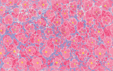 Fototapeta premium Seamless abstract pink floral marbling vector pattern with Turkish ebru technique