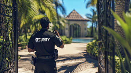 Security guard patrols a high-end estate, safeguarding the residents' safety and privacy