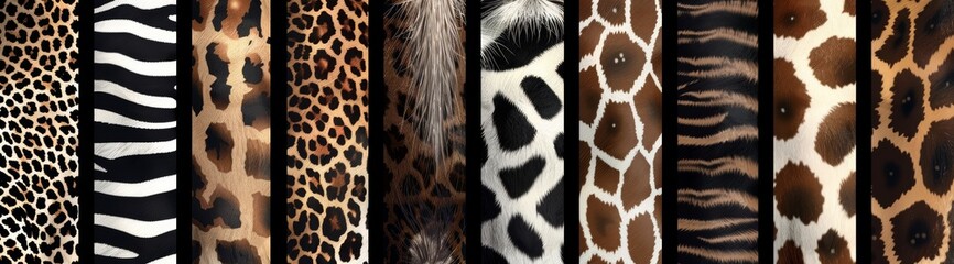 30 seamless patterns of animal skin textures in vector illustration form, including zebra, tiger, leopard, snake and giraffe prints as well as lion prints, laid flat on a white background with the tex