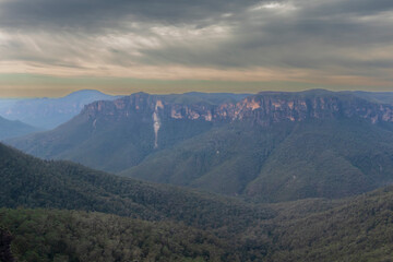 Fototapeta premium Photograph of bushland and the natural amphitheatre of the scenic Grose Valley near Blackheath in the Blue Mountains in New South Wales, Australia.