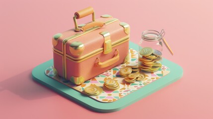 Vintage Suitcase and Jar of Gold Coins